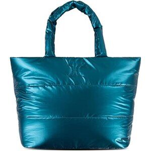 Quilted Aquamarine Tote Bag – Lightweight Puffer Shoulder Bag for Women: